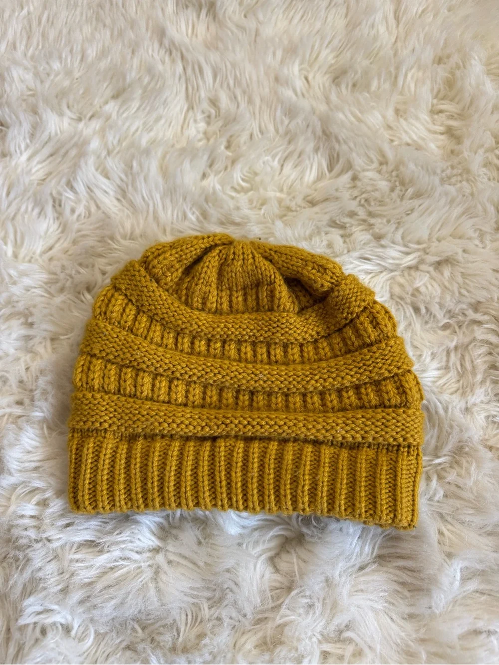 C. C Mustard Yellow Knit Beanie Hat
